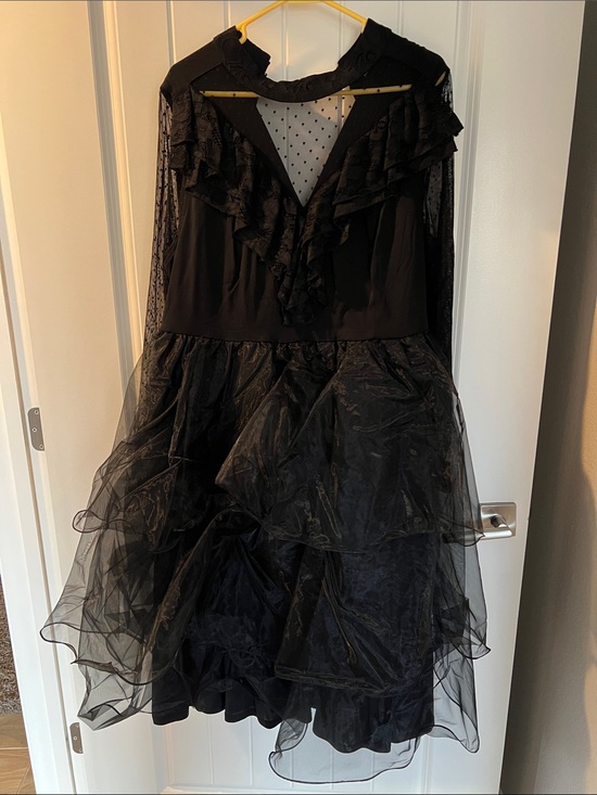 torrid Dresses & Skirts - torrid Black Ruffle Tiered Midi Dress with Polka Mesh Yoke